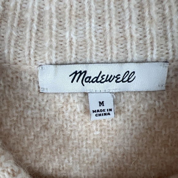 MADEWELL Cream Chunky Fisherman Plush Soft Luxe Alpaca Wool Blend Sweater MEDIUM - Picture 2 of 7